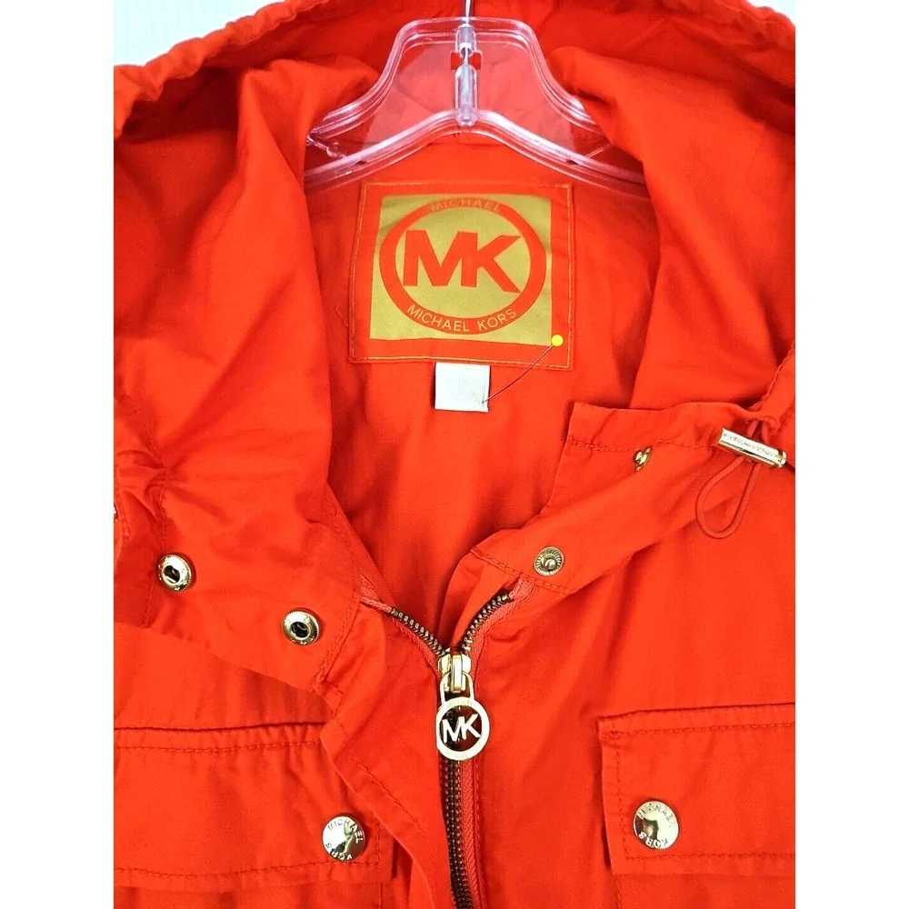 Michael Kors Woman Size L~ Orange Full Zip/Snap Cotton Hood Windbreaker Unlined.